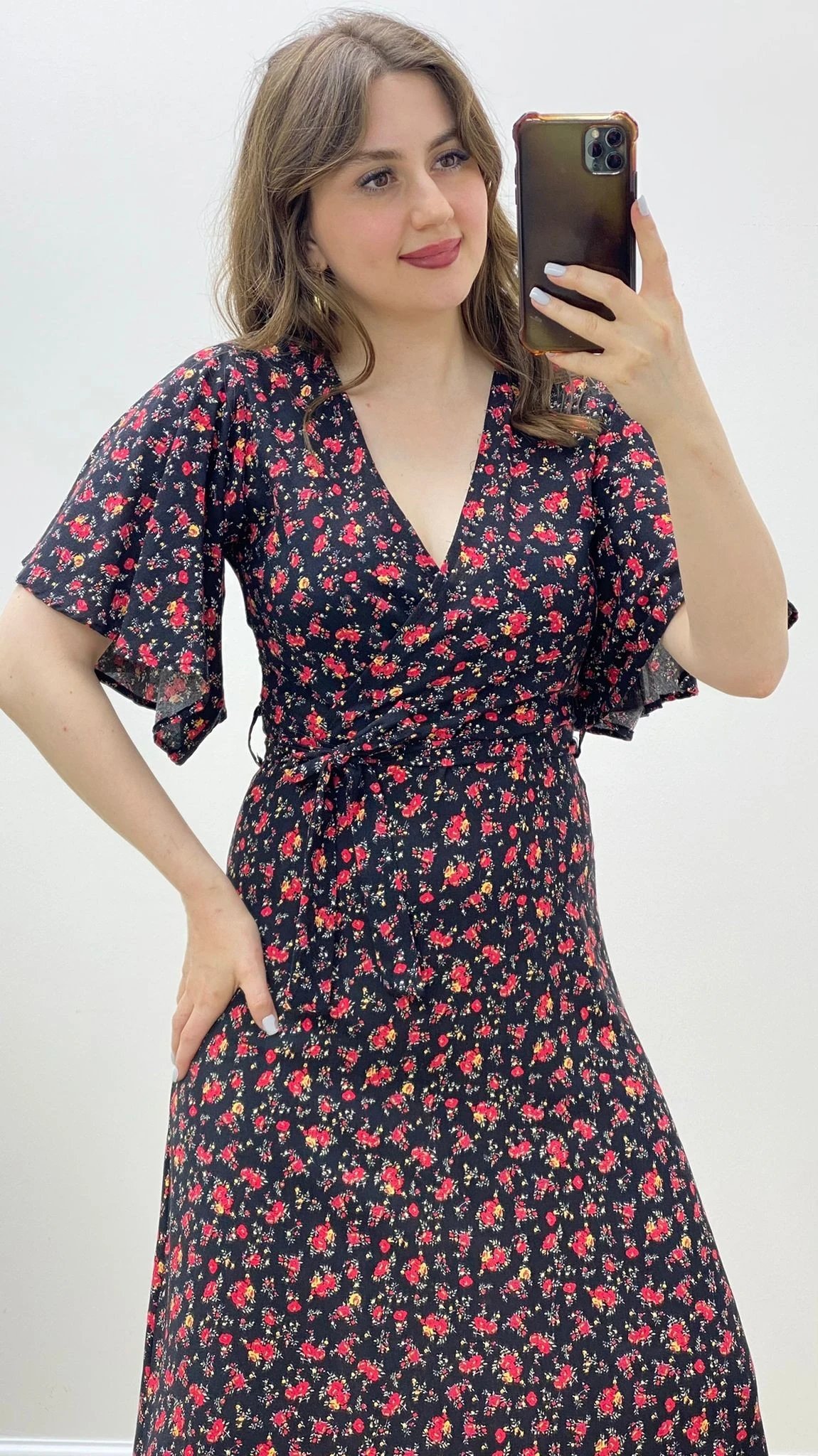 Kırmızılı Maksi Viskon Elbise Siyah