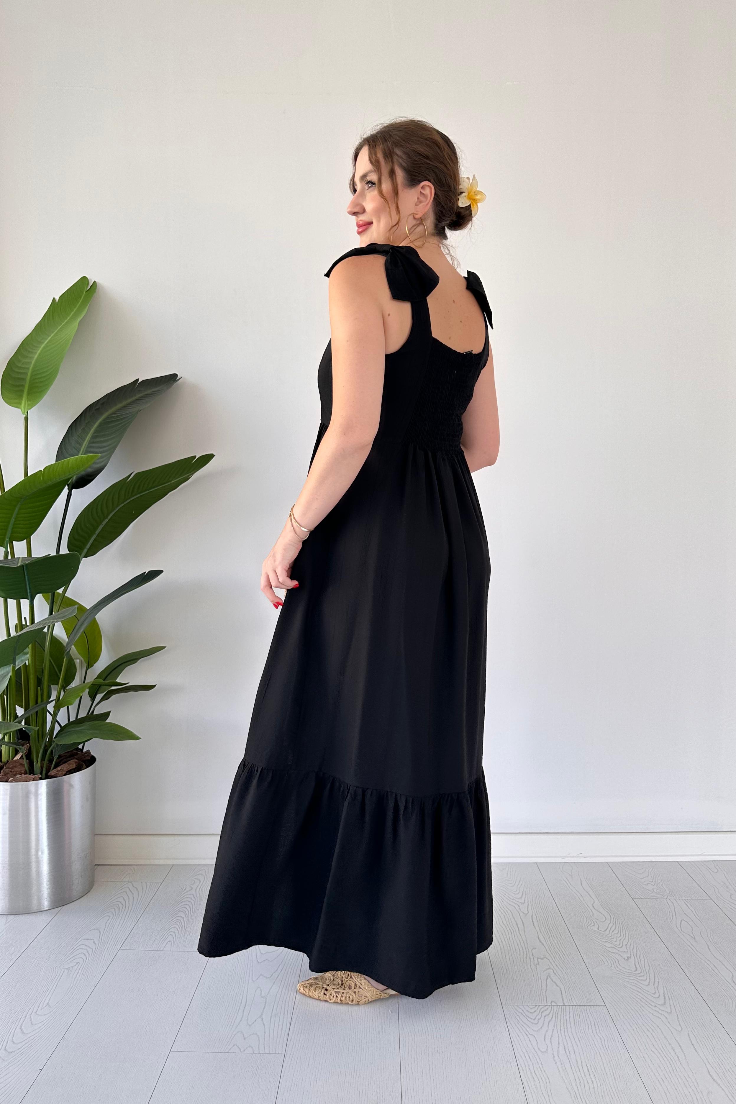 Omuz Fiyonk Keten Elbise