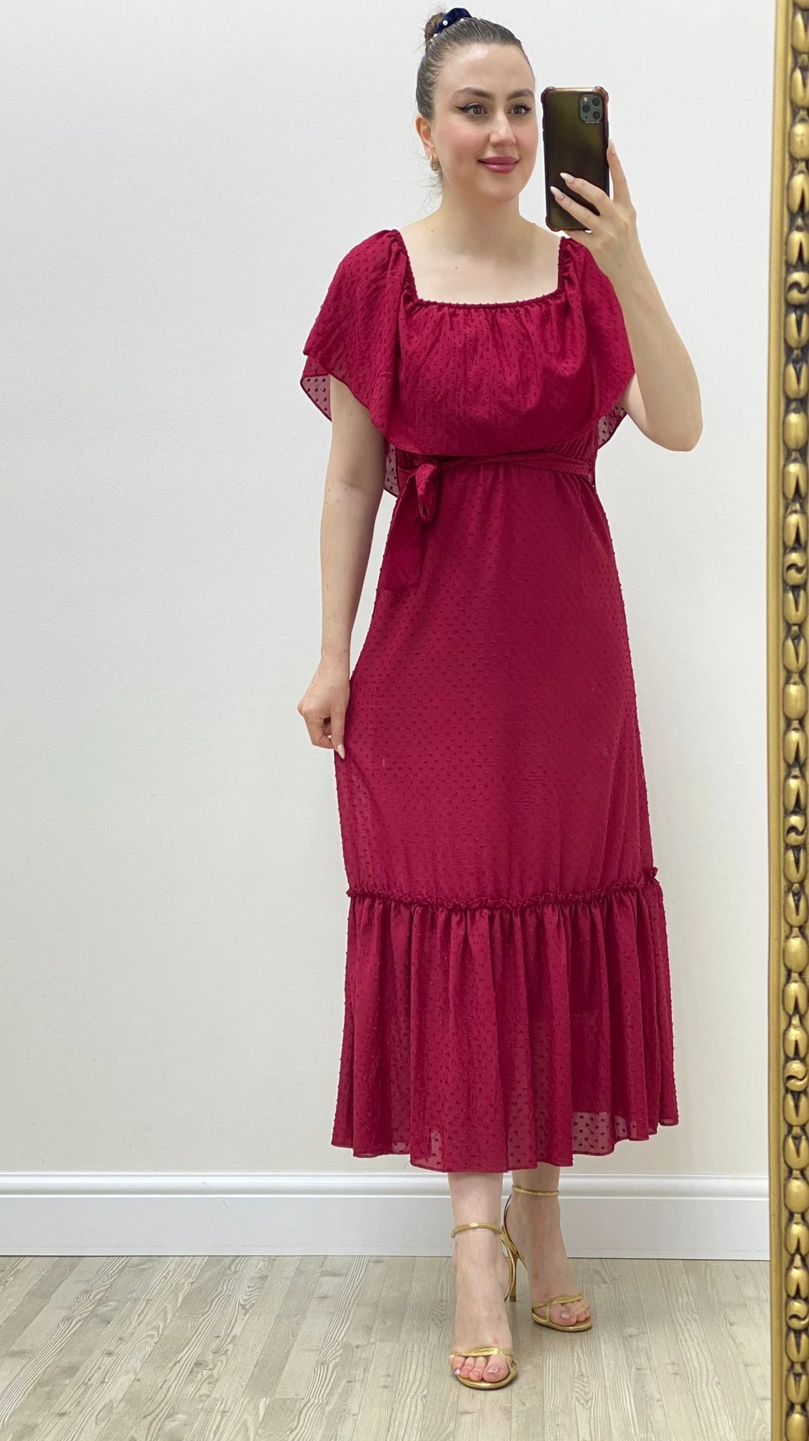 Kabarcık Puanlı Madonna Elbise Bordo