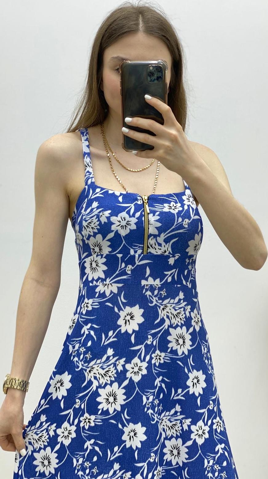 Çiçek Desen Askılı Elbise