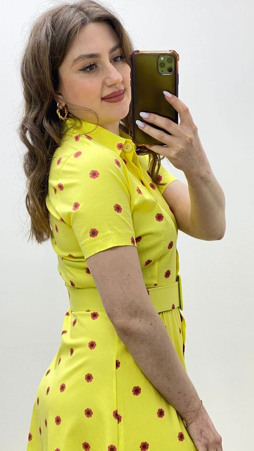 Pembe Papatya Gömlek Elbise Sarı