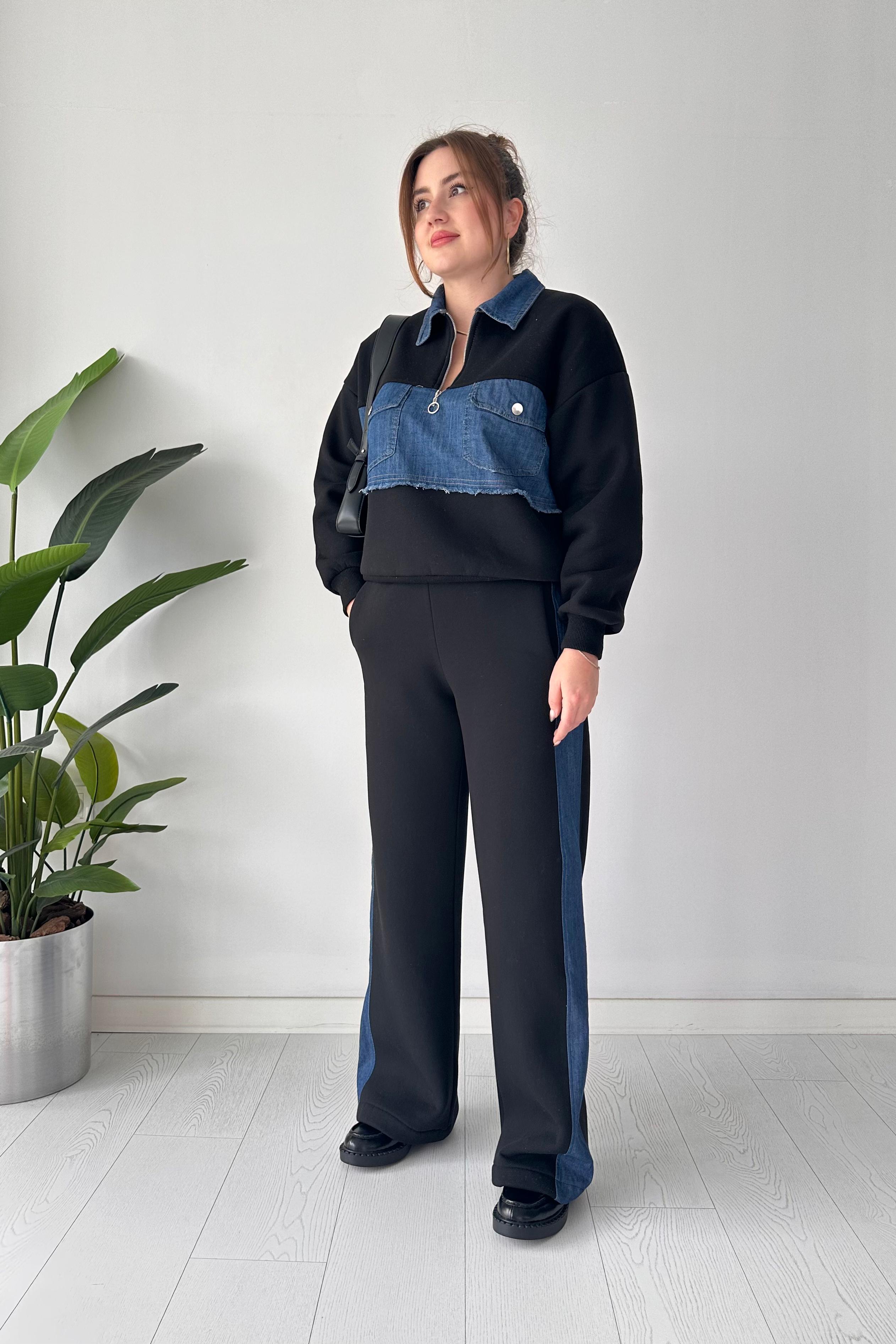 Denim Cepli İçi Polar Eşofman Takımı