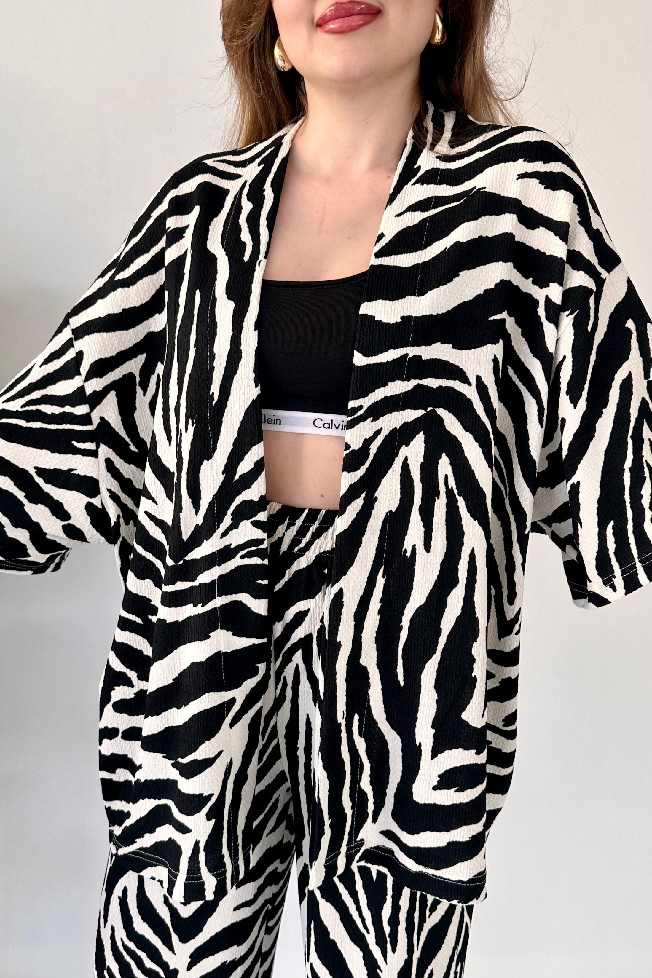 Zebra Gofre İkili Takım Siyah