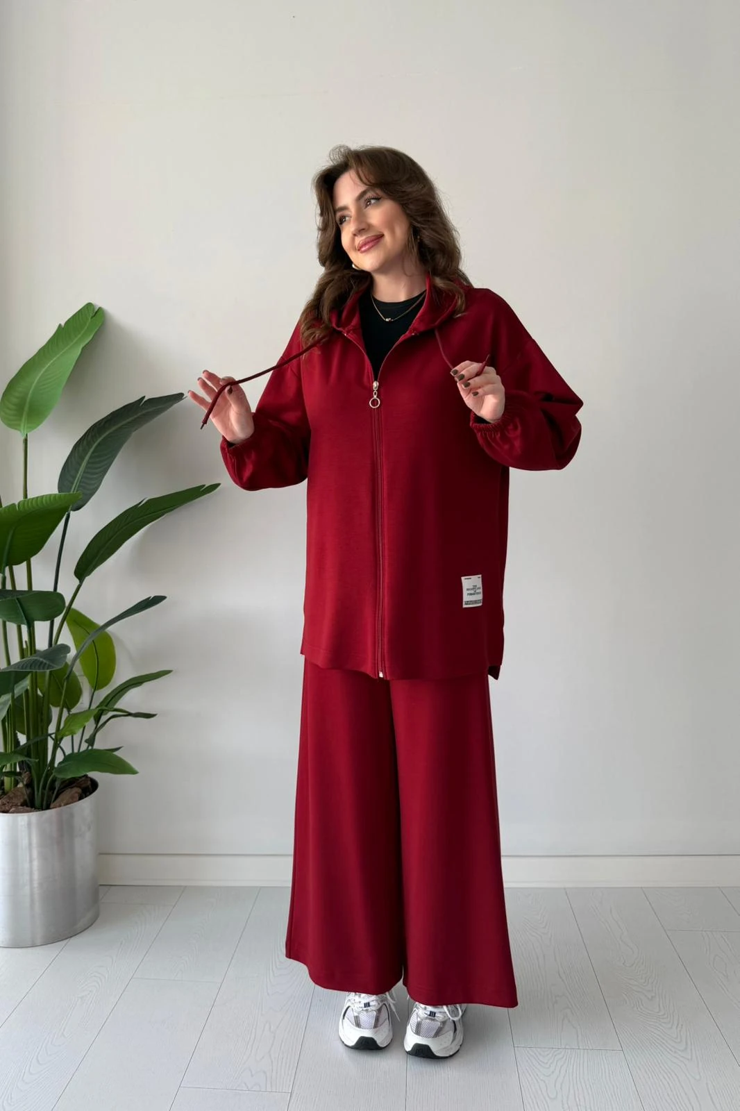 Kapşonlu Armalı Takım - Bordo
