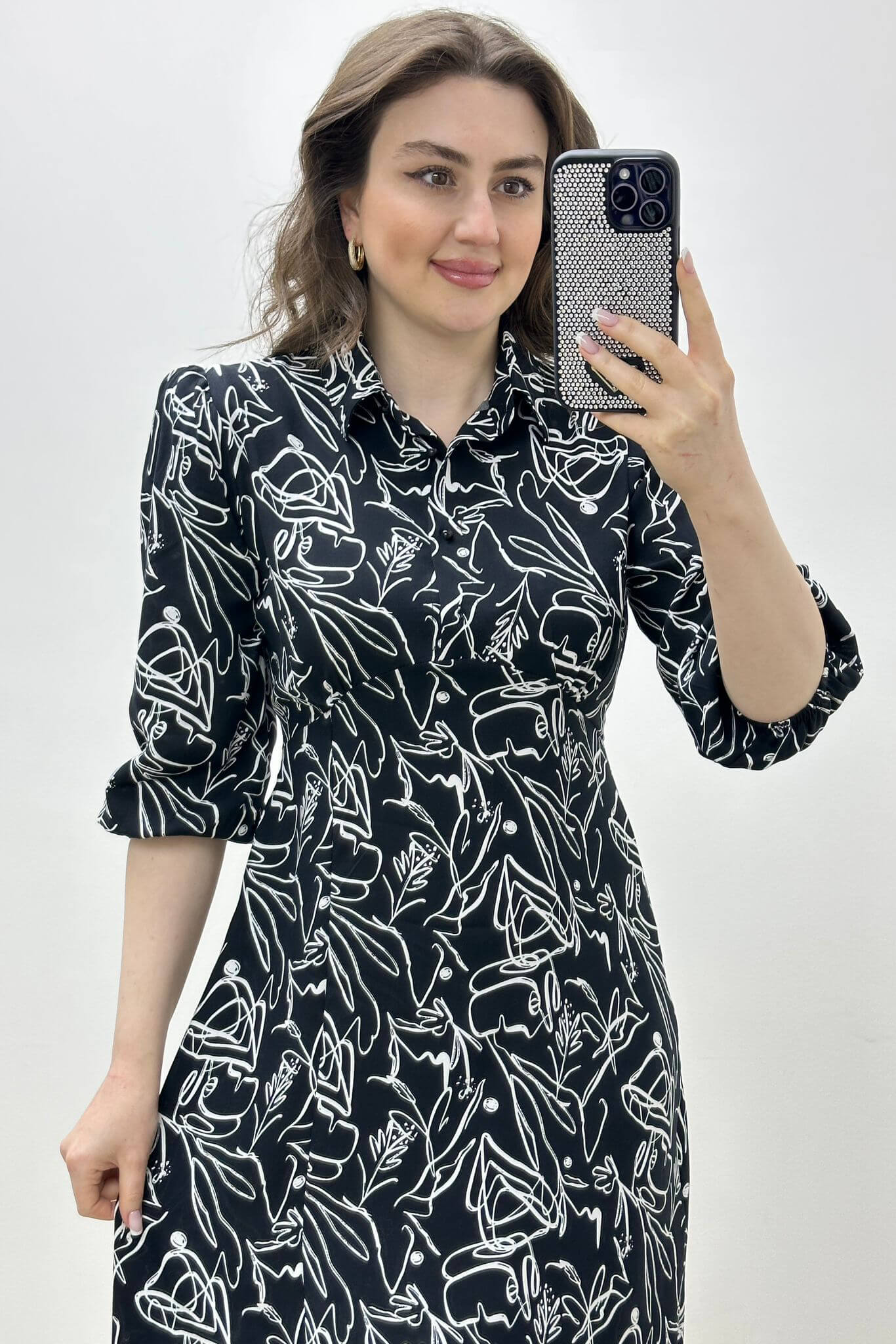 Zigzag Viskon Elbise Siyah