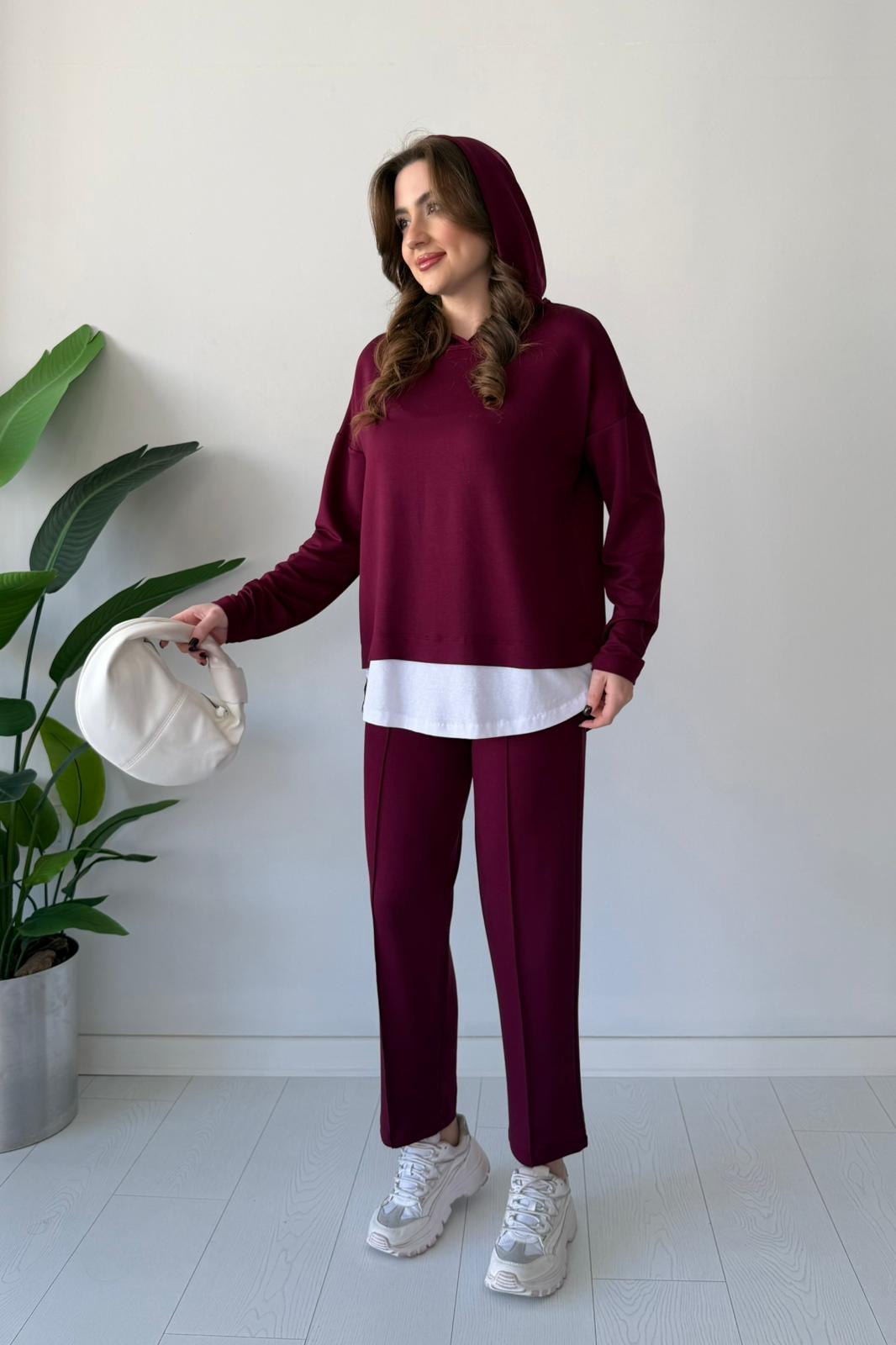 Kapşonlu Tshirt Detay İkili Takım