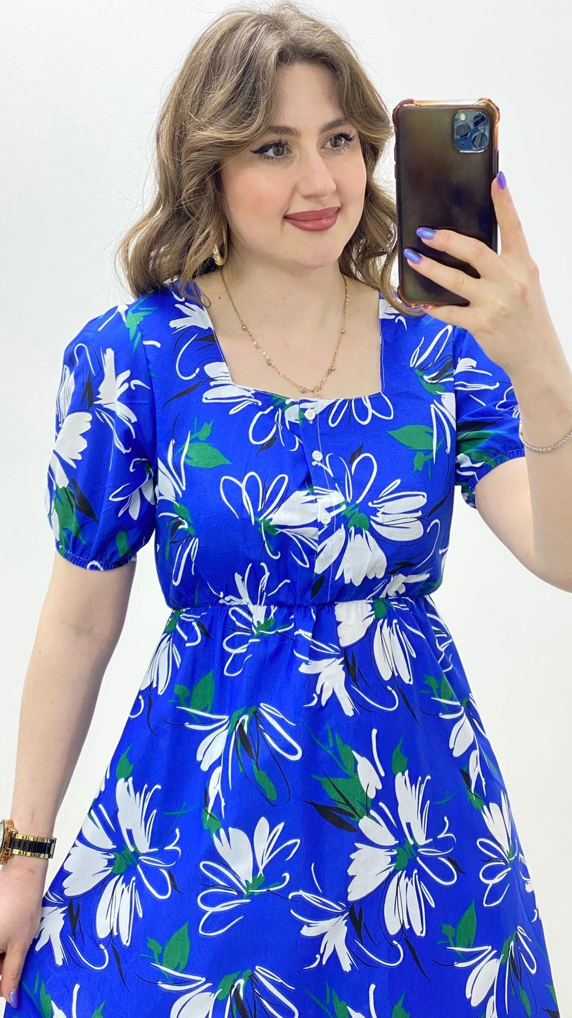 Papatya Poplin Elbise Mavi