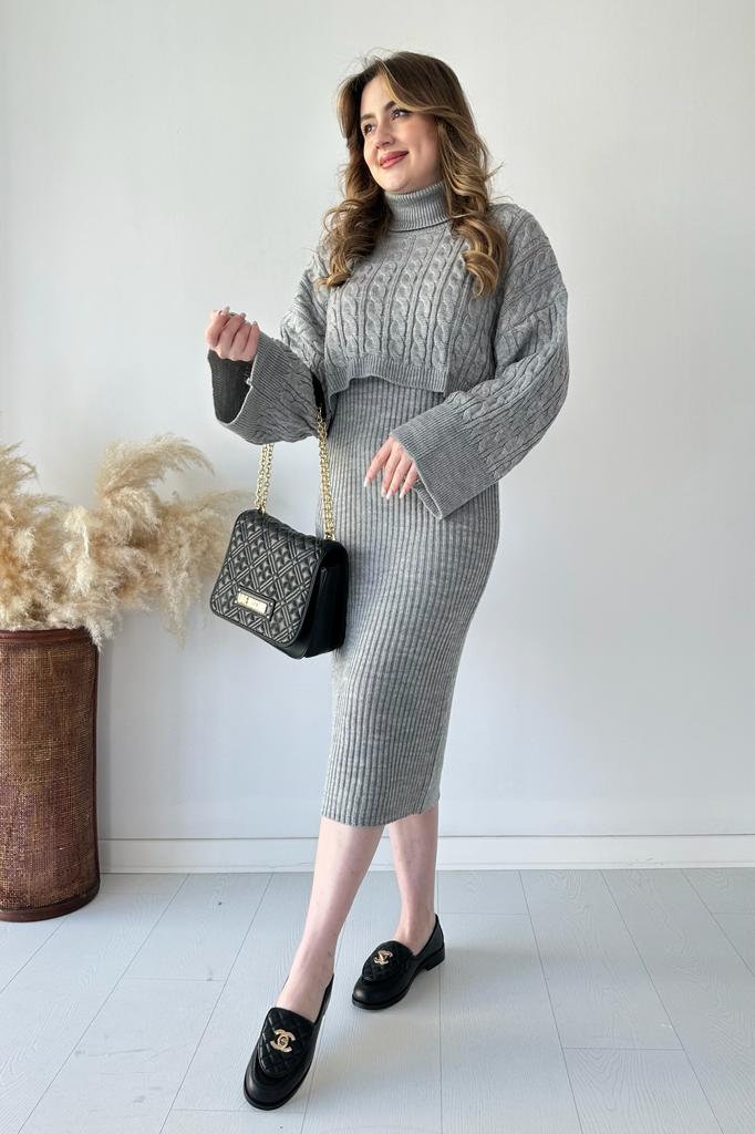 Saç Örgü Kazak Elbise Triko Takım