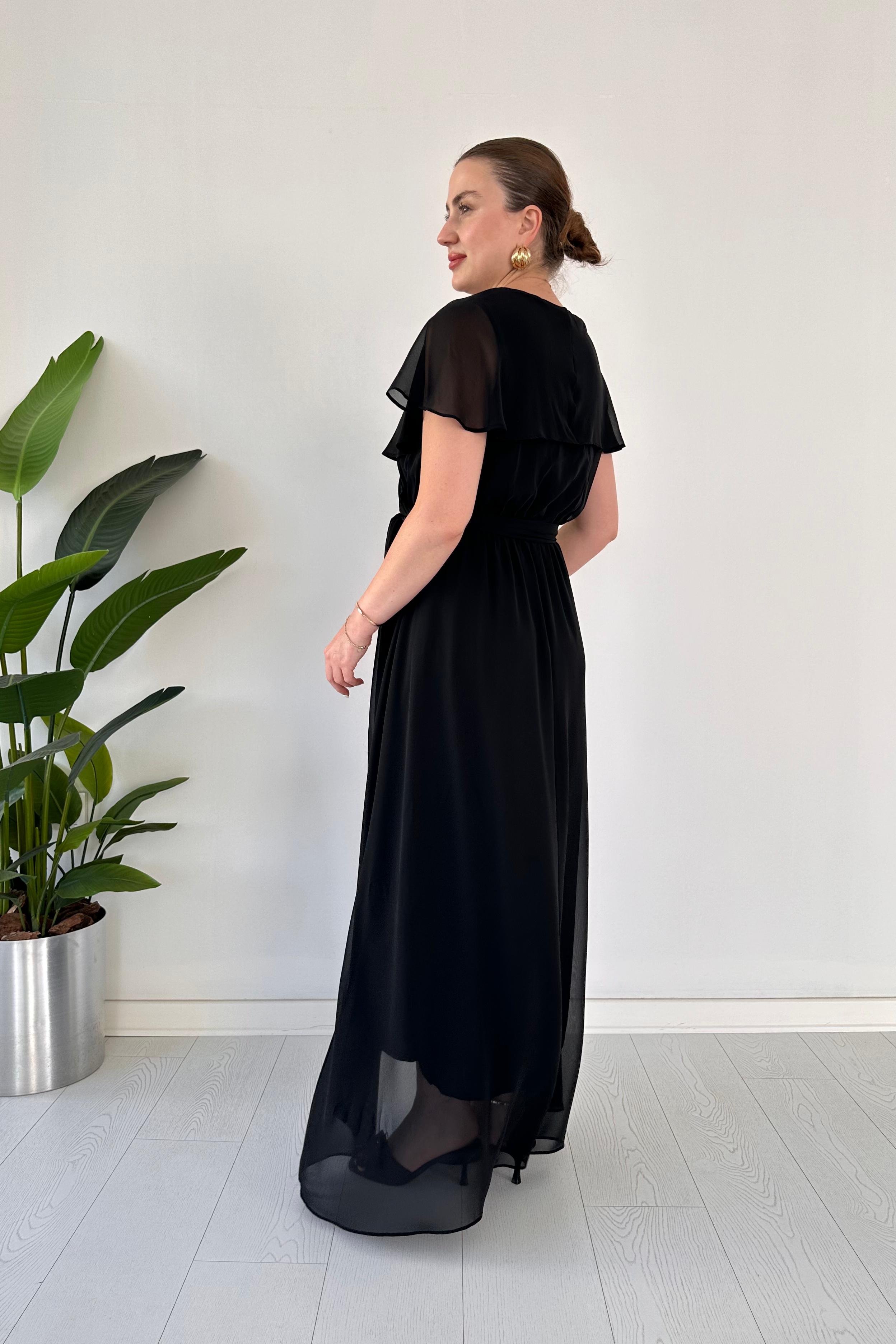 Volan Yaka Maksi Şifon Elbise