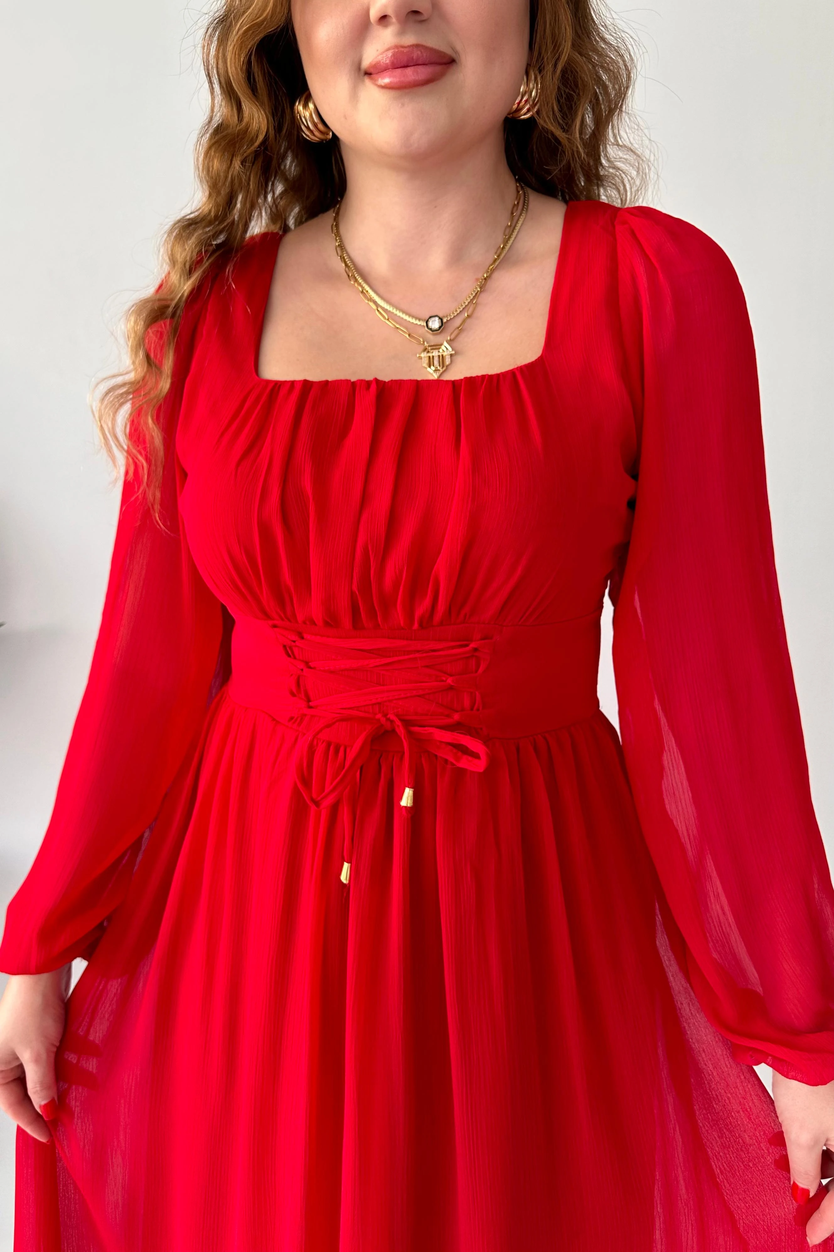 Korsajlı Şifon Elbise