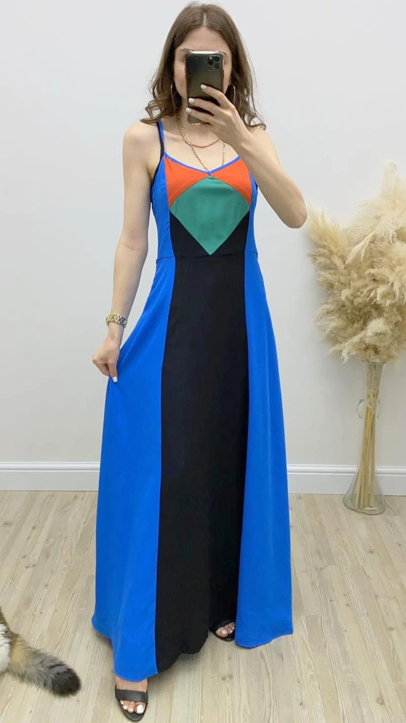 Geometrik Desen Askılı Elbise