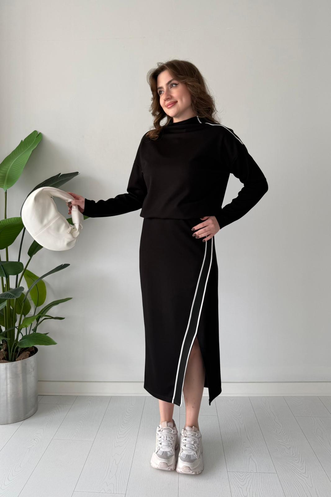 Şeritli Etekli Takım - Siyah