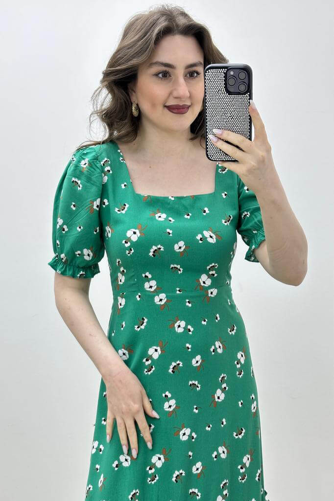 Nergis Viskon Elbise Yeşil