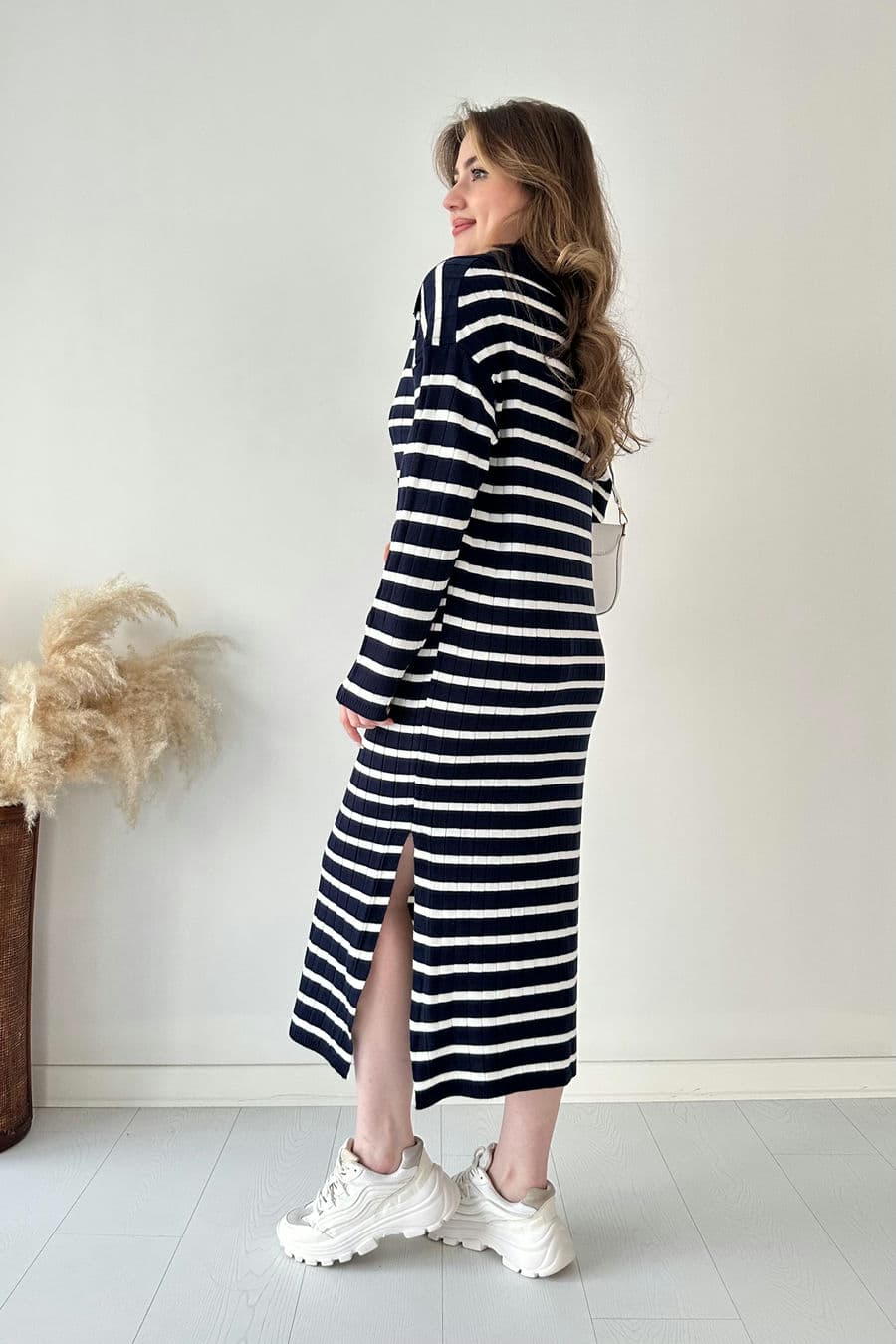 Çizgili Basic Triko Elbise
