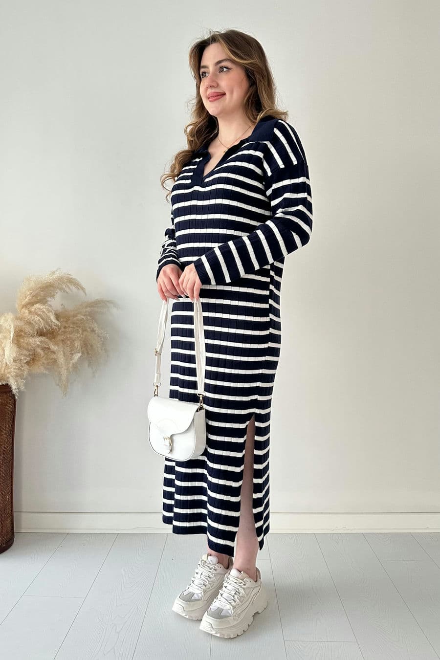 Çizgili Basic Triko Elbise