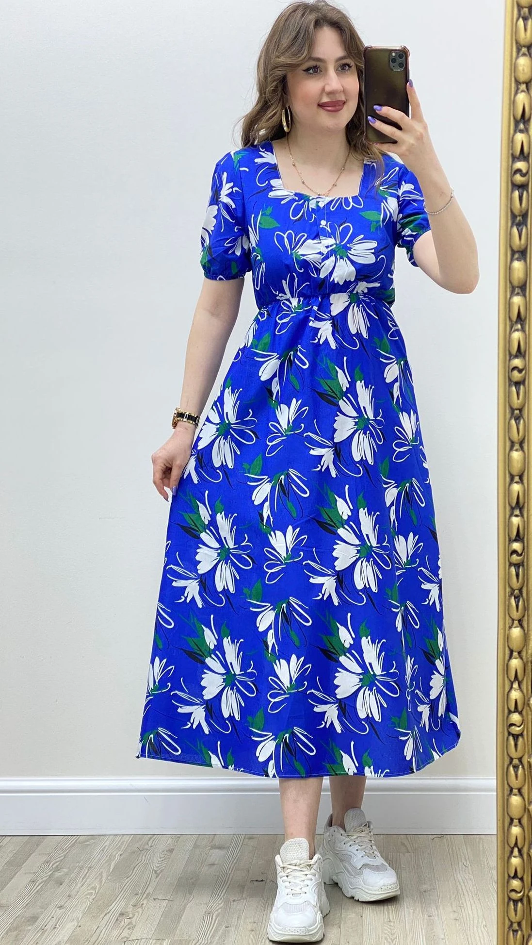 Papatya Poplin Elbise Mavi