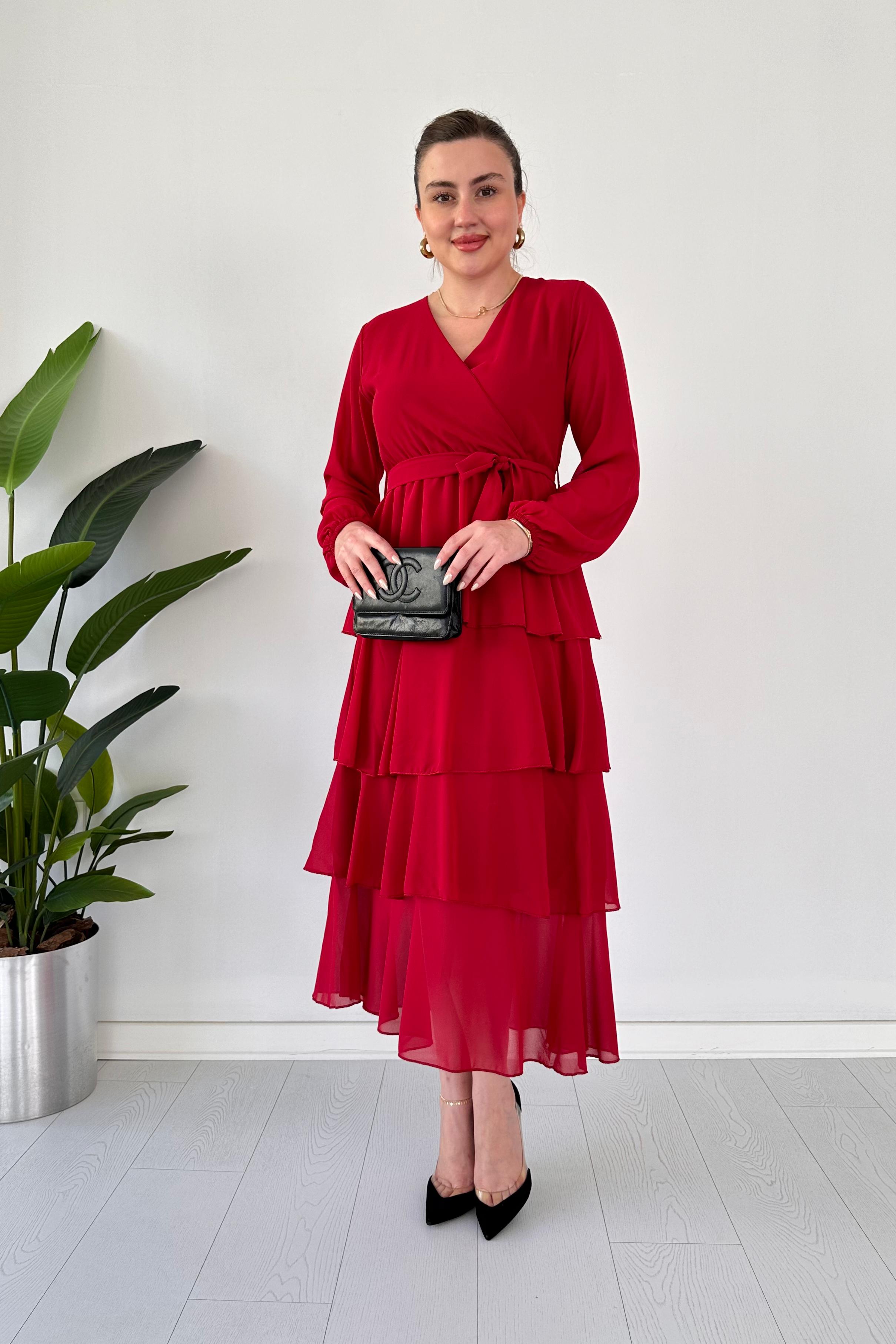 Kat Kat Şifon Elbise