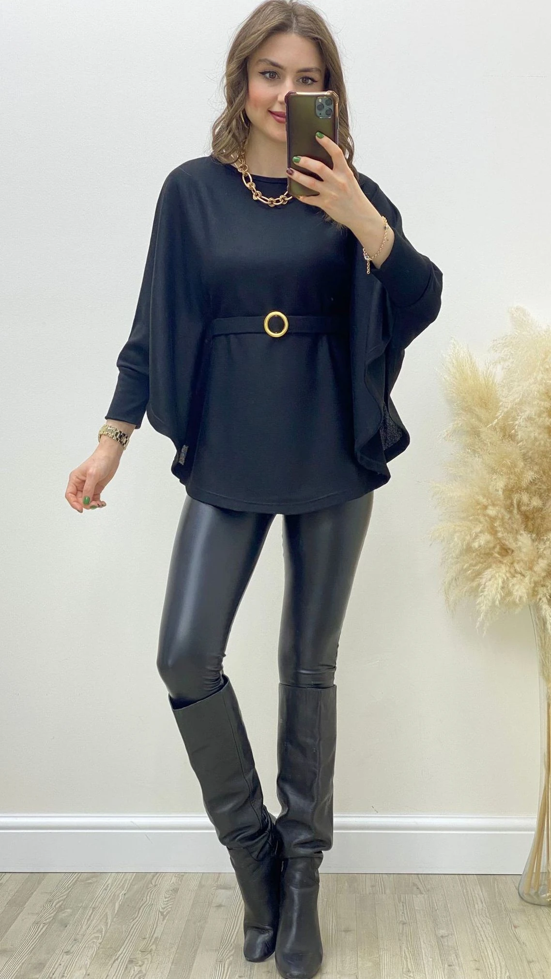 Yarasa Kol Triko Bluz Siyah