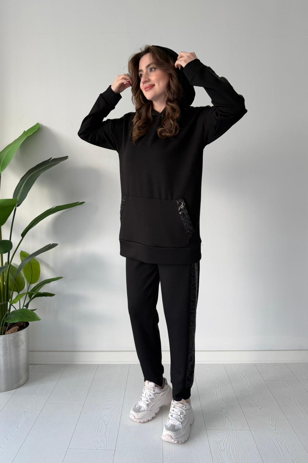 Payet Şeritli İkili Takım - Siyah