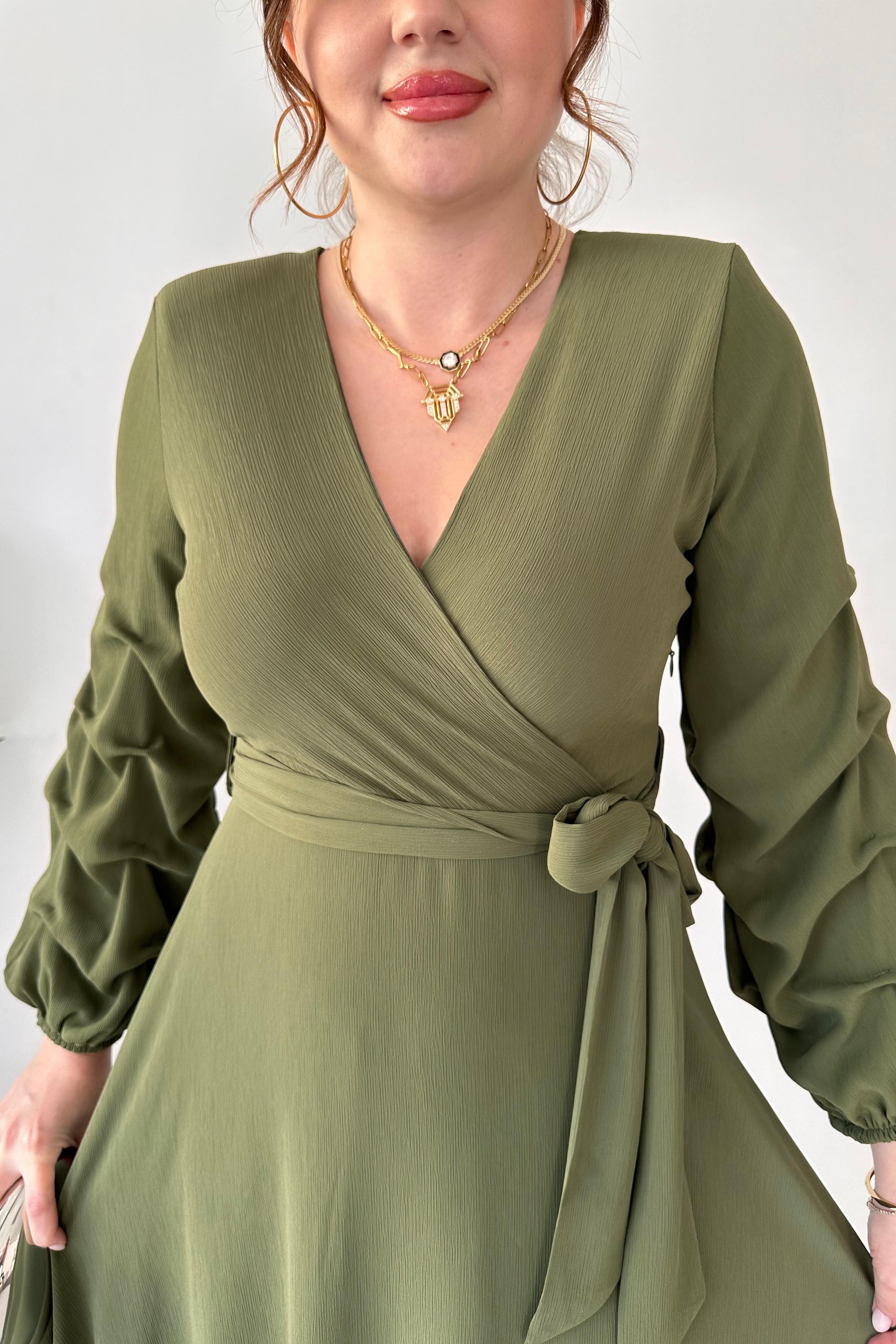 Maksi Boy Şifon Elbise Haki