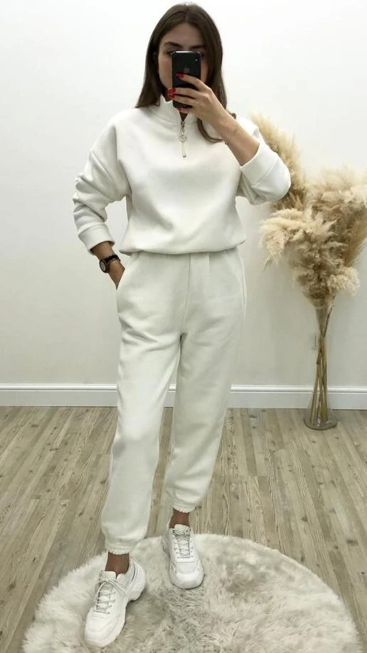 Lastikli Eşofman Takımı Beyaz