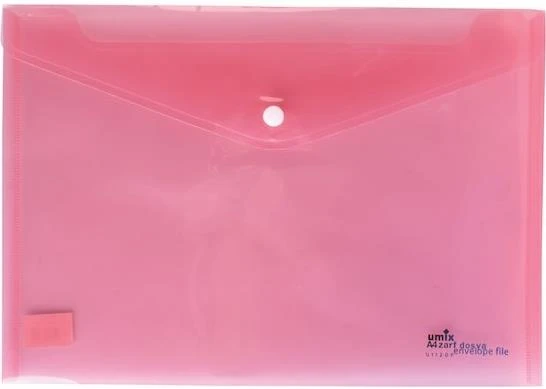 Umıx U1120P-Pe Çıtçıtlı Şeffaf Zarf Dosya Pembe