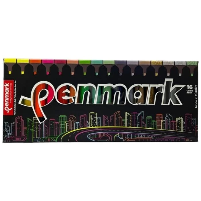 Penmark Hs-505-16S Fosforlu Kalem 16 Lı Süper Kutu 4Neon + 4 Pastel+4 Tropik+4 Simli