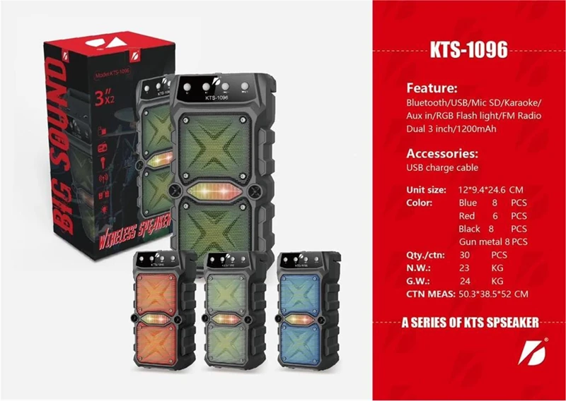 KTS 1096 Siyah Bluetooth M-sd-Usb RGB Speaker