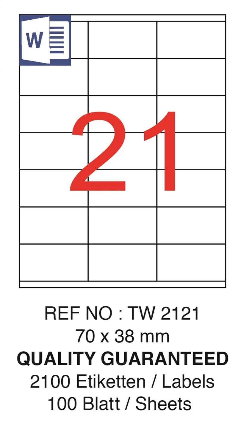 Tanex Laser Etiket Tw-2121 70 X 38 Mm ( 21 ) 100 Lü