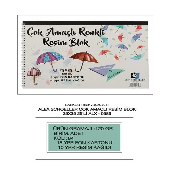 Alex Alx-0589 Spr.Resim Defteri 25*35Cm 120Gr 25Li