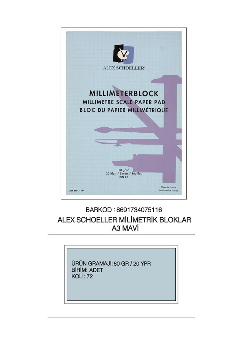 Alex Teknik Çizim Bloğu 80Gr A3 20 Ypr. Dikey 093