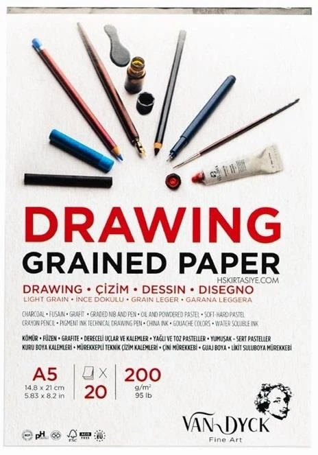 Van Dyck Vd20015 Drawıng Çizim Blok A5 200Gr 20Yp Doku Üst Yp