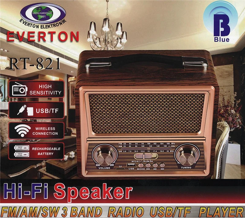 Everton Rt-817 Bluetooth Fm-Usb-Tf-Aux Şarjlı Nostaljik Radyo