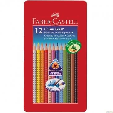 FABER CASTEL KURU BOYA AQUARELL GRIP 2001 12 RENK METAL KUTU