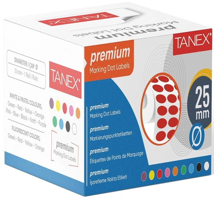 Tanex 25Mm Beyaz Nokta Etiketi 2500 Li (Tekli Kutu)