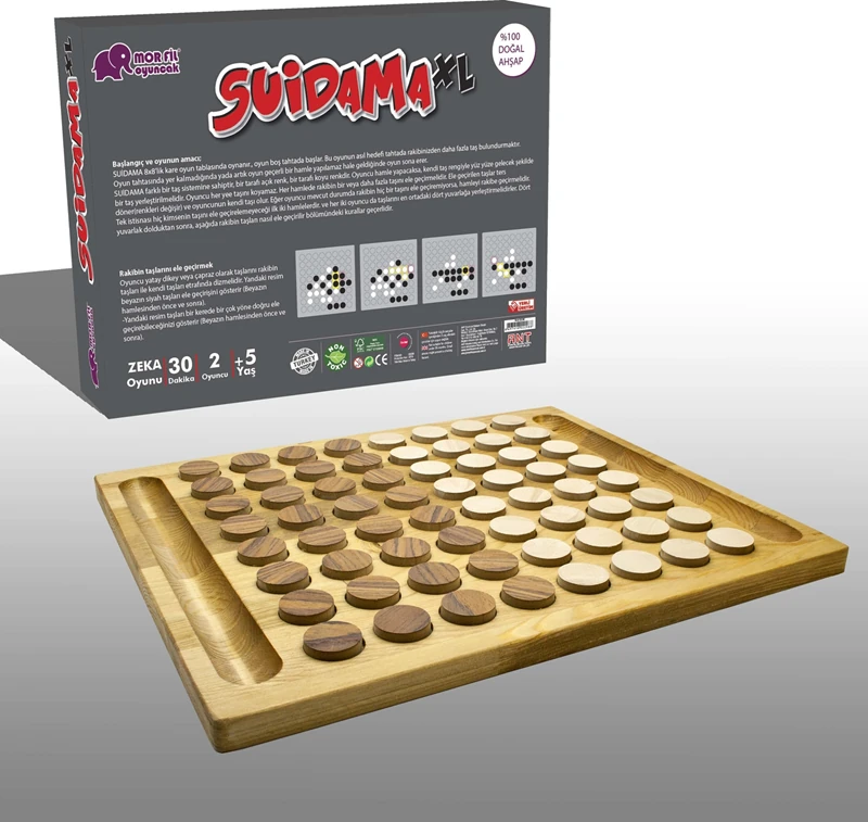 Mor Fil Oyuncak Doğal Ahşap Akıl Mantık Strateji Oyunu Reversi (Suidama XL)