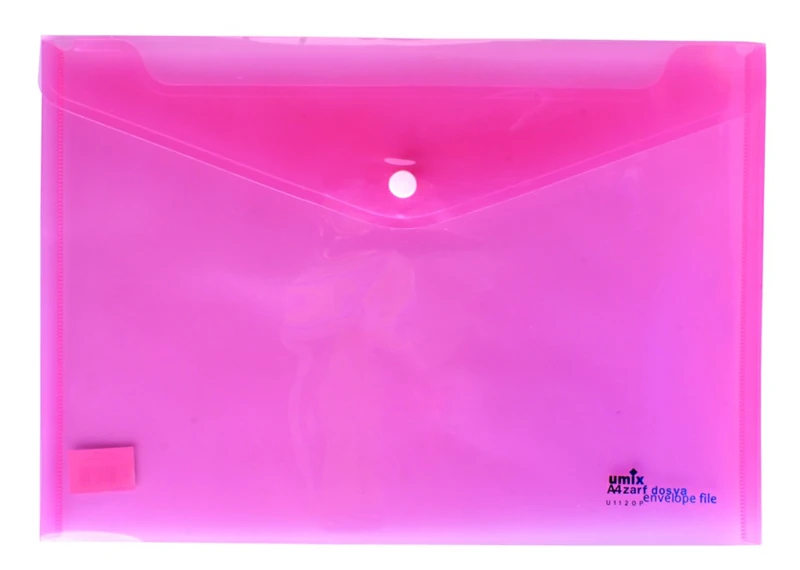Umıx U1120P-Pe Çıtçıtlı Şeffaf Zarf Dosya Pembe