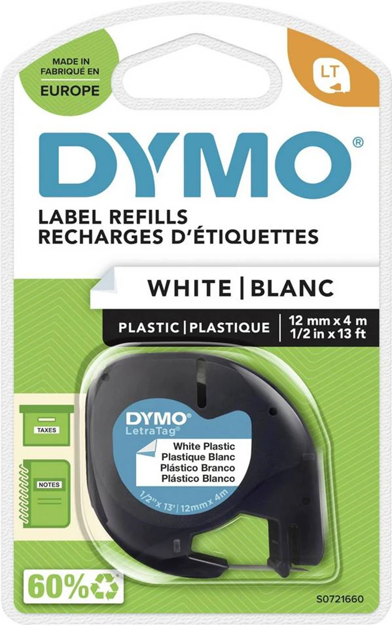 Dymo S0721610 Letratag Plastik Şerit 12*4Mt Beyaz