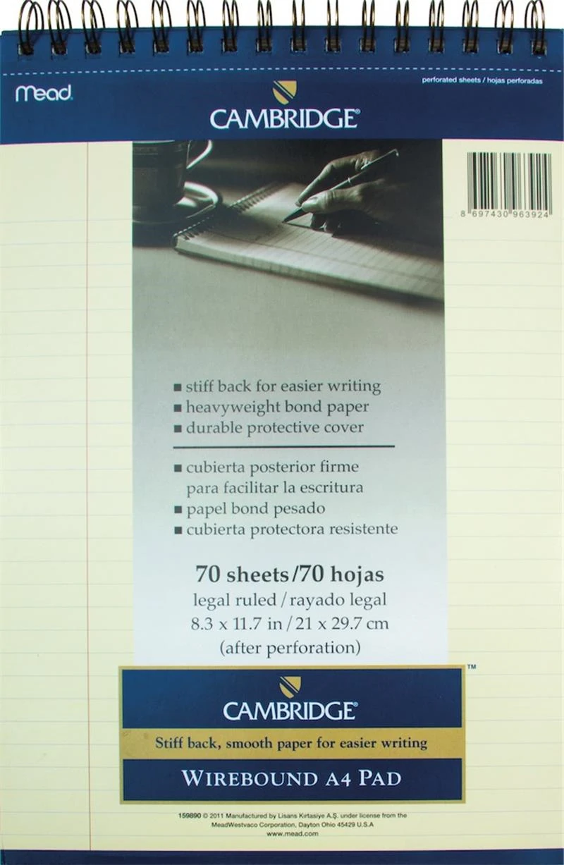 Mead Bloknot Cambrıdge Spiralli Karton Kapak A4 Fildişi 70 Yp Çizgili M-159890