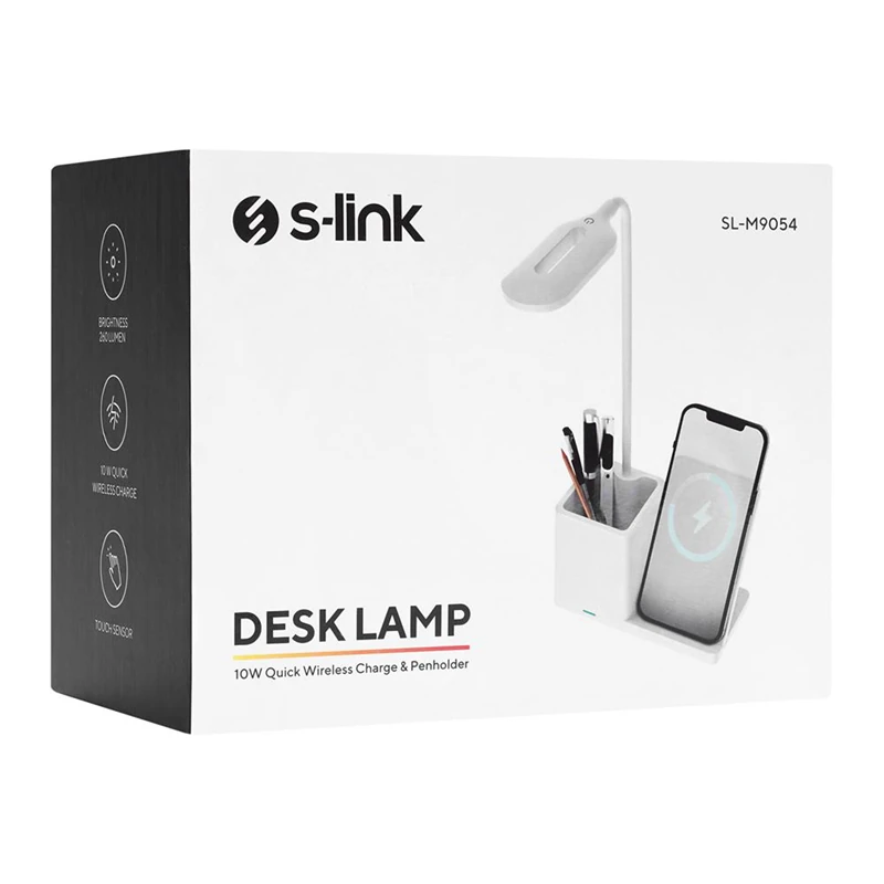 S-link SL-M9054 Siyah TypeC 10W Kablosuz Şarj Cihazı Kalemlikli Masa Lambası