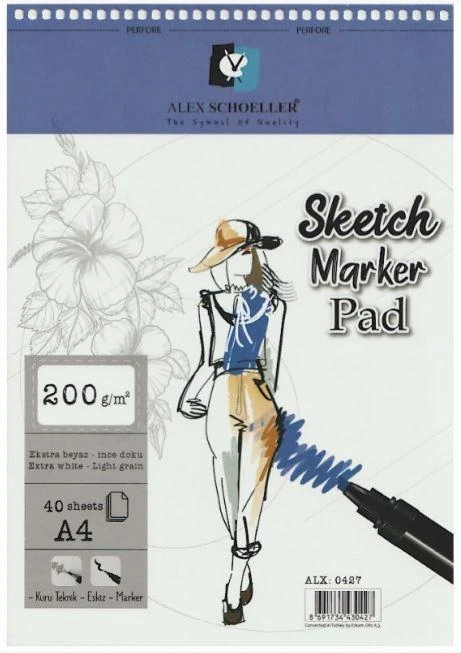 Alex Alx-0427 Spr.Sketch Marker Pad A4 200Gr 40Lı