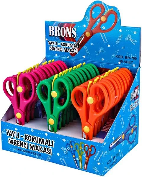 Brons Br-700 Öğrenci Makasi ~Yayli &Amp;Amp; Korumali~~700