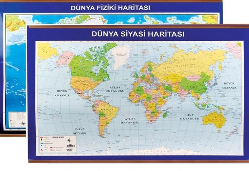 Panda Harita Dünya Siyasi + Fiziki Çıtalı 70X100 Pan 406