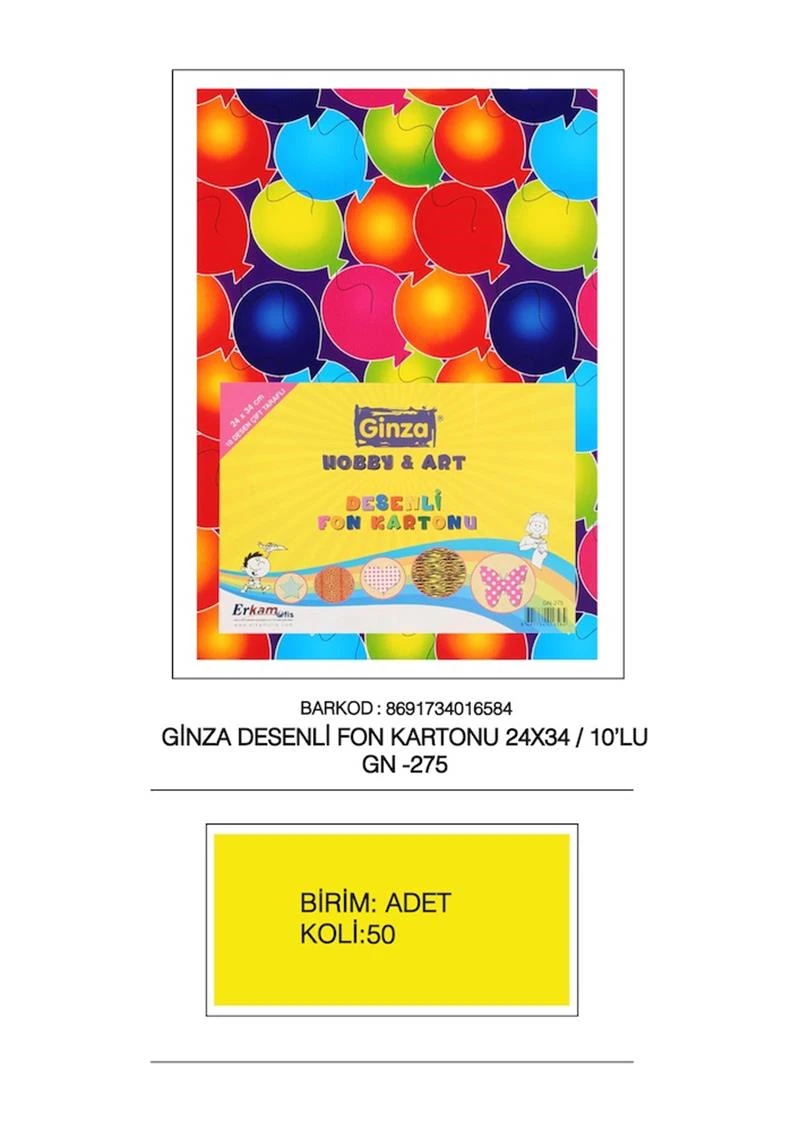 Ginza Gn-275 24*34 Desenli Fon Kartonu 10 Renk