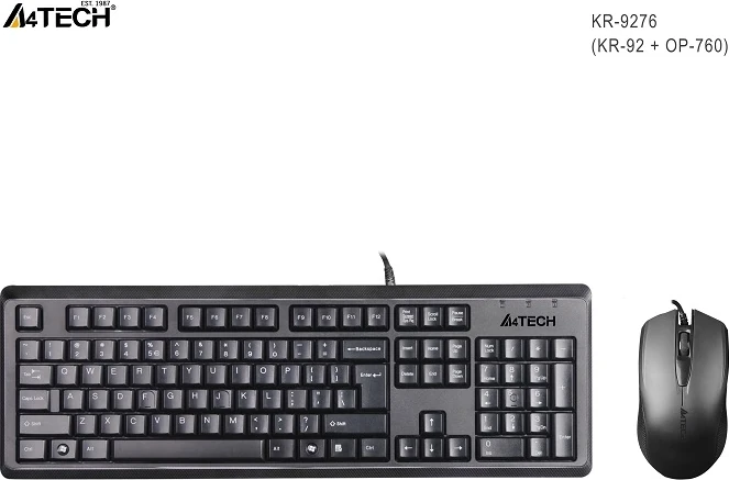 A4 TECH KR-9276 USB Q Trk Optic Mouse Suya Dayanıklı Siyah Multimedya Klavye - Mouse Set