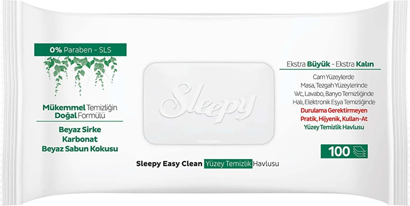 Sleepy Easy Clean Yüzey Temizlik Havlusu 100 Lü Beyaz Sabun Katkılı (Yeşil)