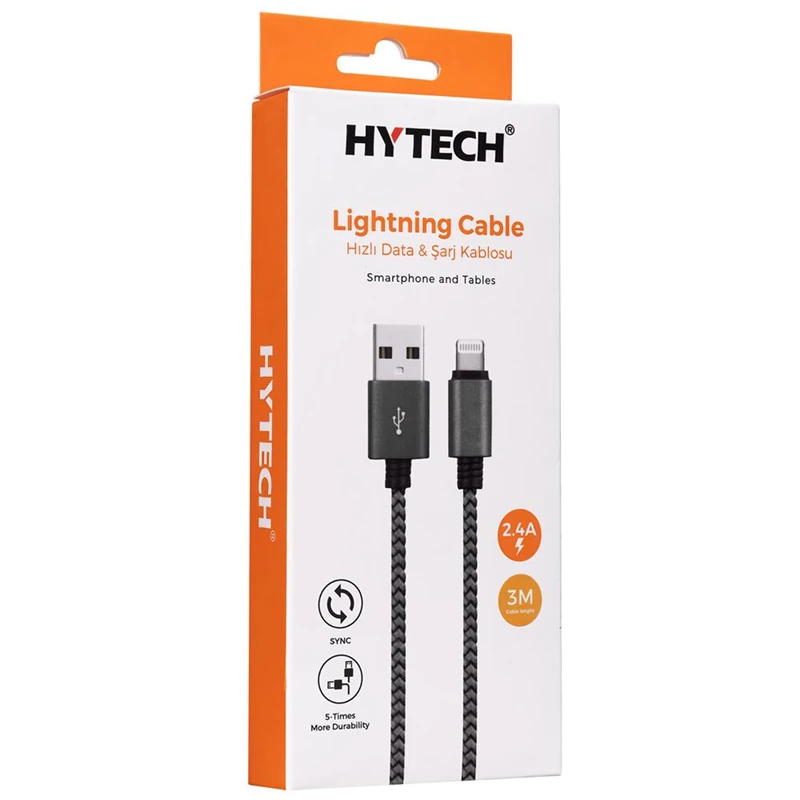 Hytech HY-X385 2.4A Lightning 3mt Gri-Siyah Şarj Kablosu