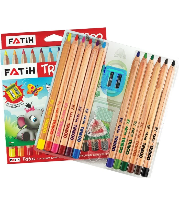 Fatih 33426 Natural Üçgen Jumbo 12 Renk Triboo Tam Boy Kuruboya