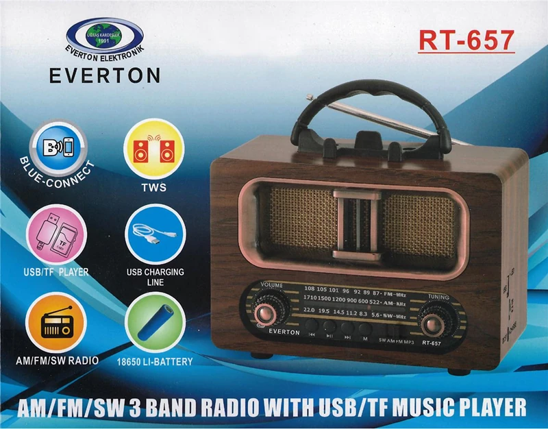 Everton Rt-781 -Usb-Tf-Am-Fm-Sw-Blue-Connect-Tws-Usb Şarj Nostaljik Radyo