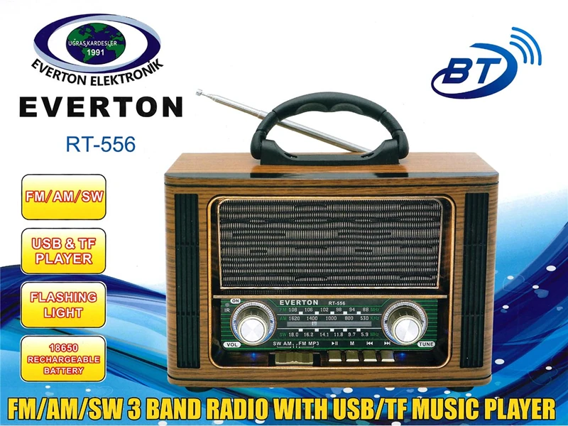 Everton Rt-556 Bluetooth Fm-Usb-Tf-Aux Şarjlı Nostaljik Radyo